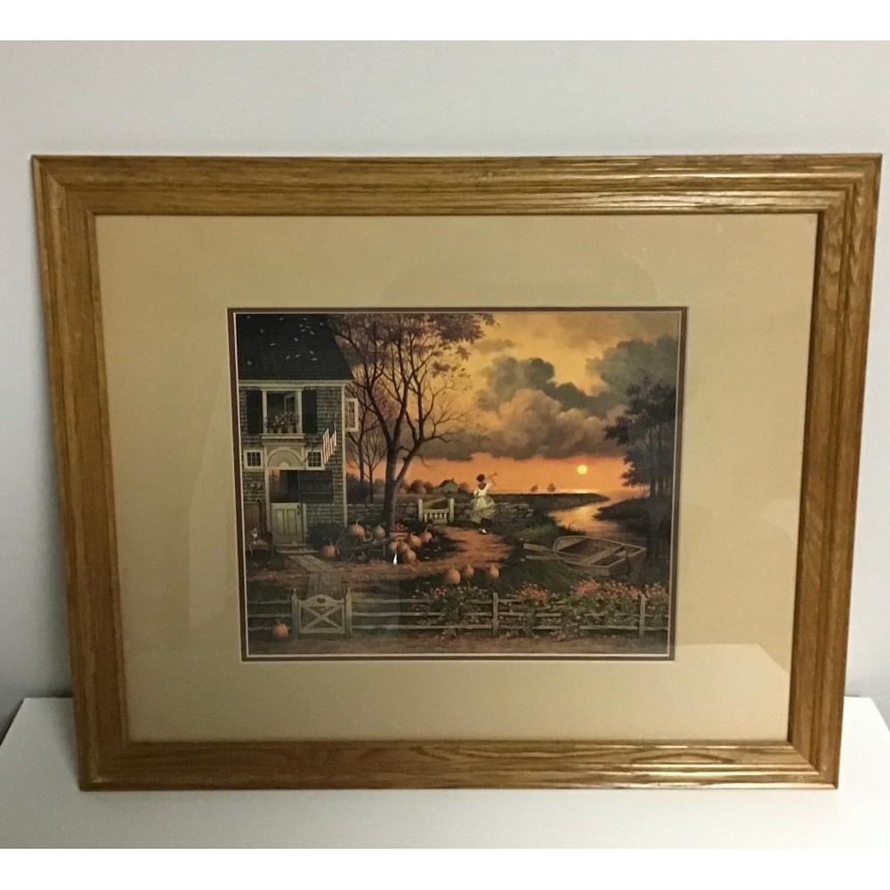 Charles Wysocki Framed Art "Supper Call" Americana Framed 23x19 Farmhouse Cabin